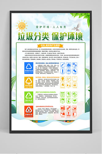 卡通清新垃圾分类保护环境海报