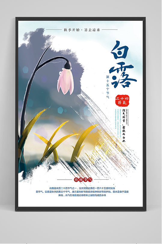 手绘清新中国传统24节气白露节海报