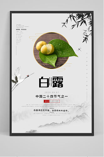 手绘简约中国传统24节气白露节海报