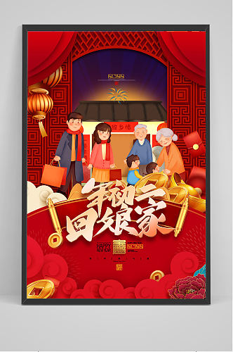 红色虎年大吉新年初二中国风海报