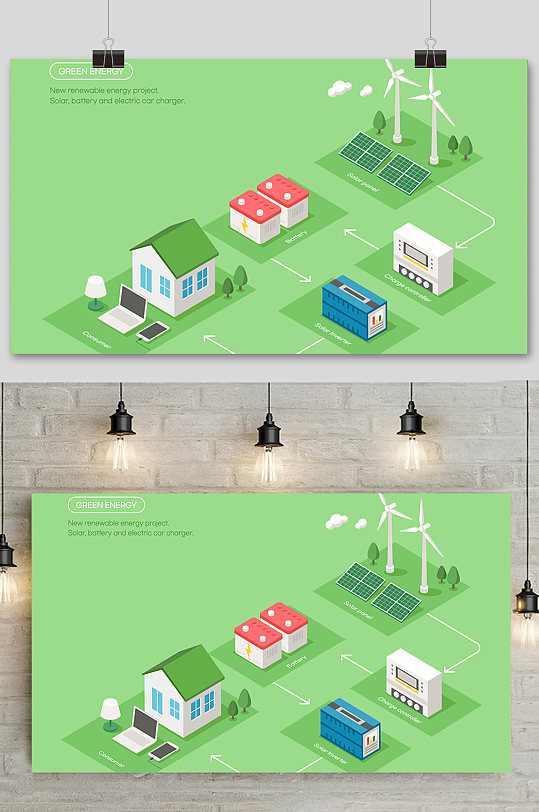 扁平化绿色环保新能源插画格式