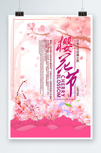 粉色唯美风格创意樱花节海报