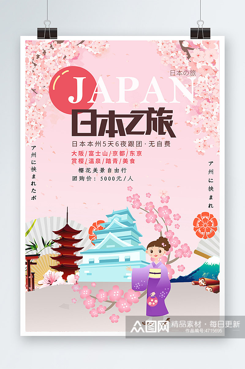 粉色创意樱花节日本之旅海报素材
