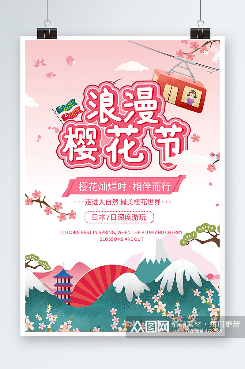 清新粉色浪漫樱花节旅游海报素材