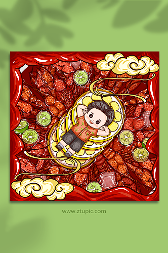 夏季美食小龙虾人物插画