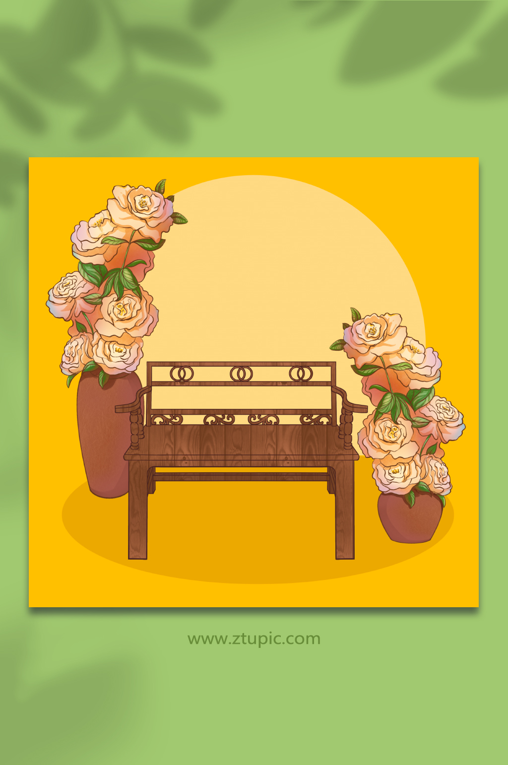 牡丹花盆栽古風(fēng)漢服人物插畫(huà)背景素材