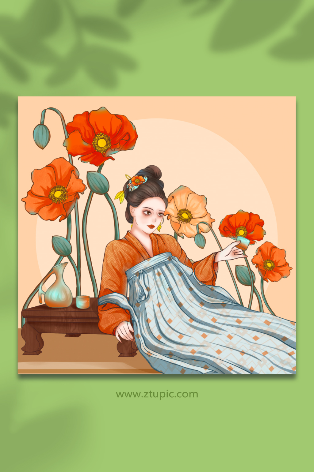 品茶古風漢服人物插畫素材