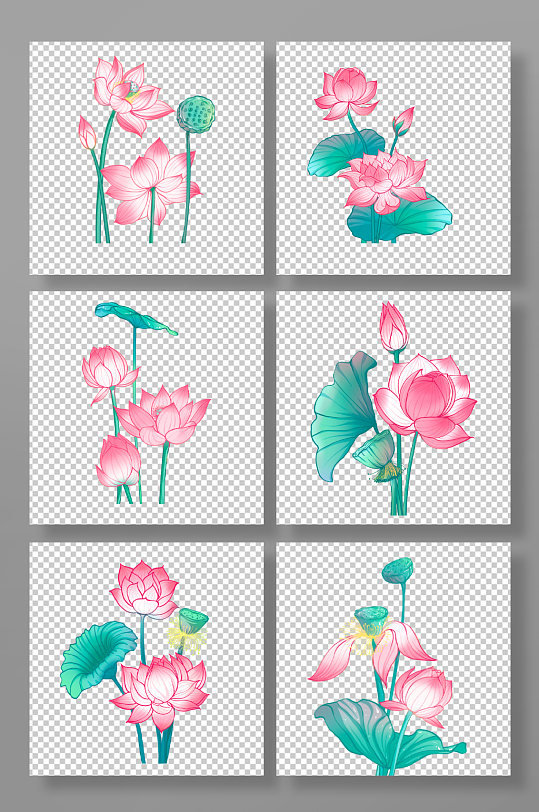粉色荷花花卉元素插画-众图网