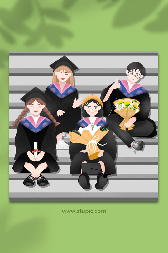 手捧鲜花毕业季人物插画-众图网
