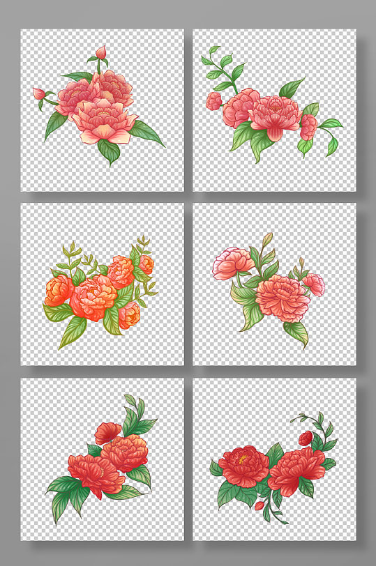 国潮牡丹花卉元素插画-众图网