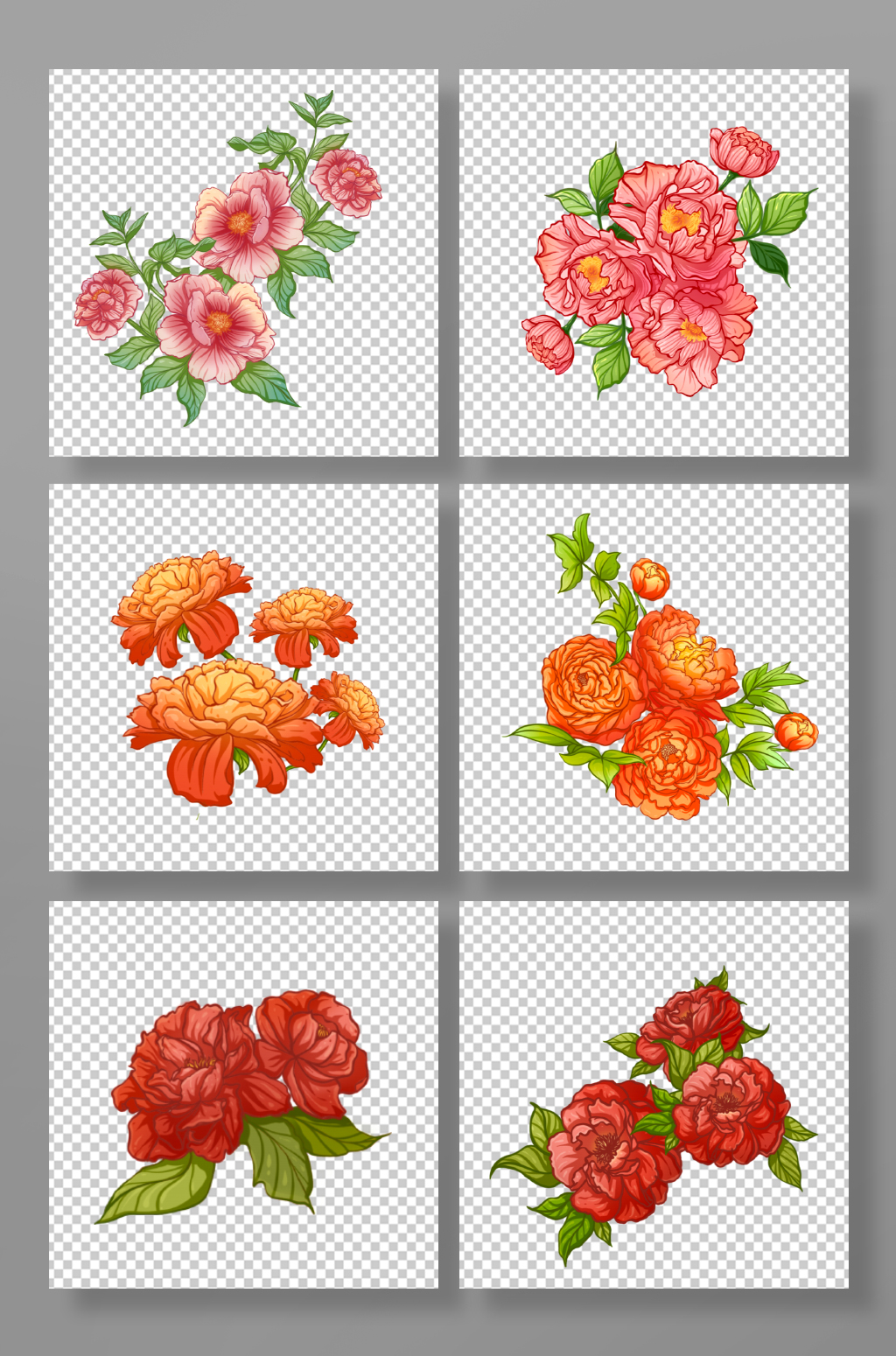 古典國潮牡丹花卉元素插畫素材