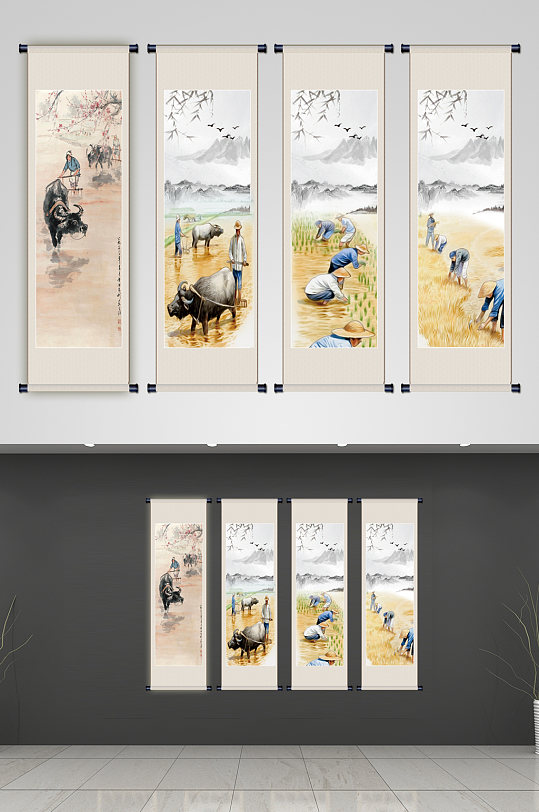 简约大气春耕挂轴画-众图网