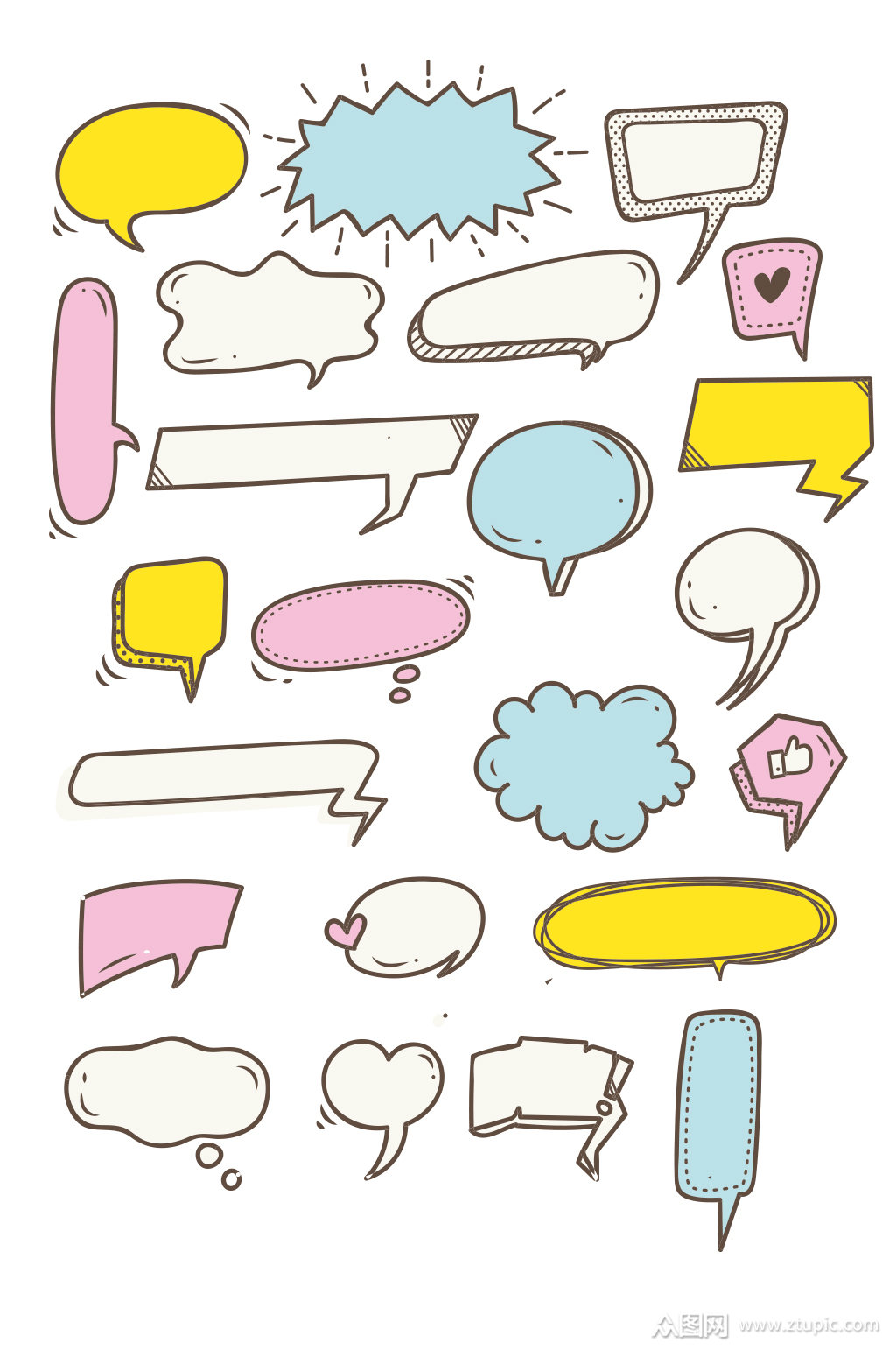 手绘温馨彩色气泡对话框素材
