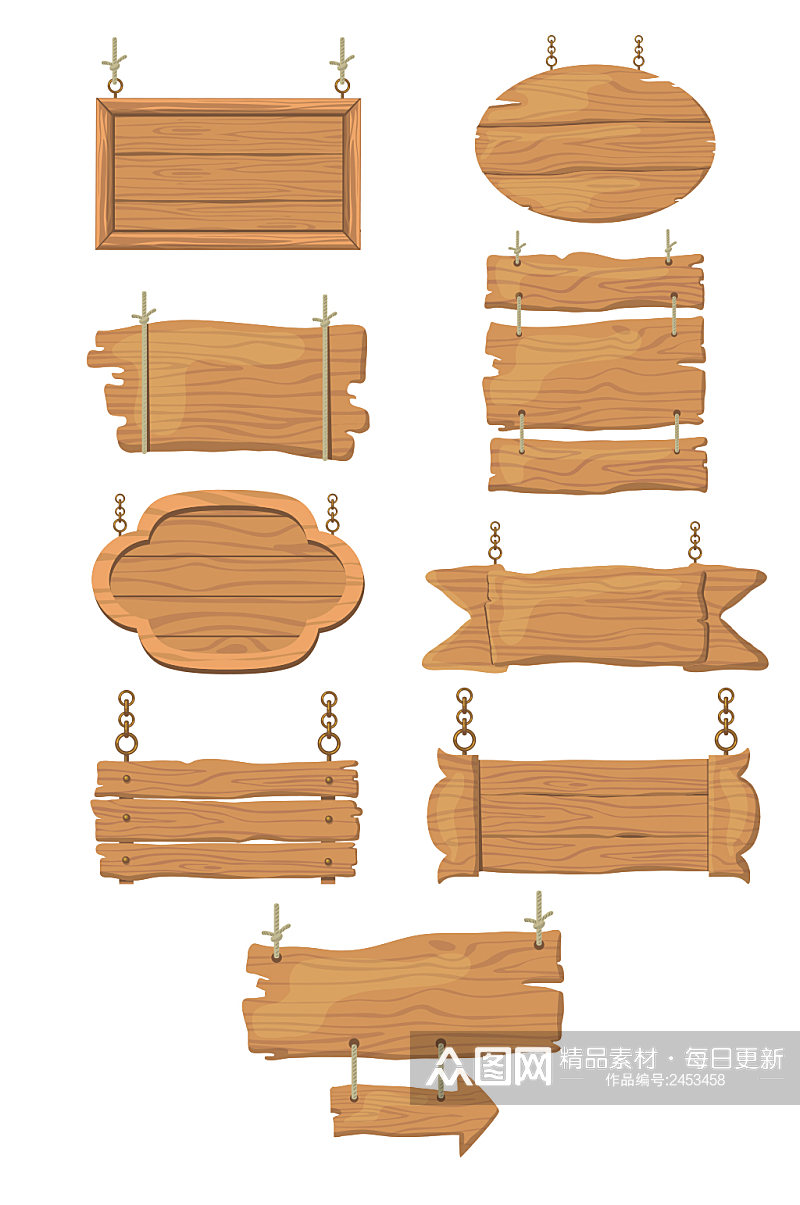 木牌木头标牌指示牌矢量元素素材