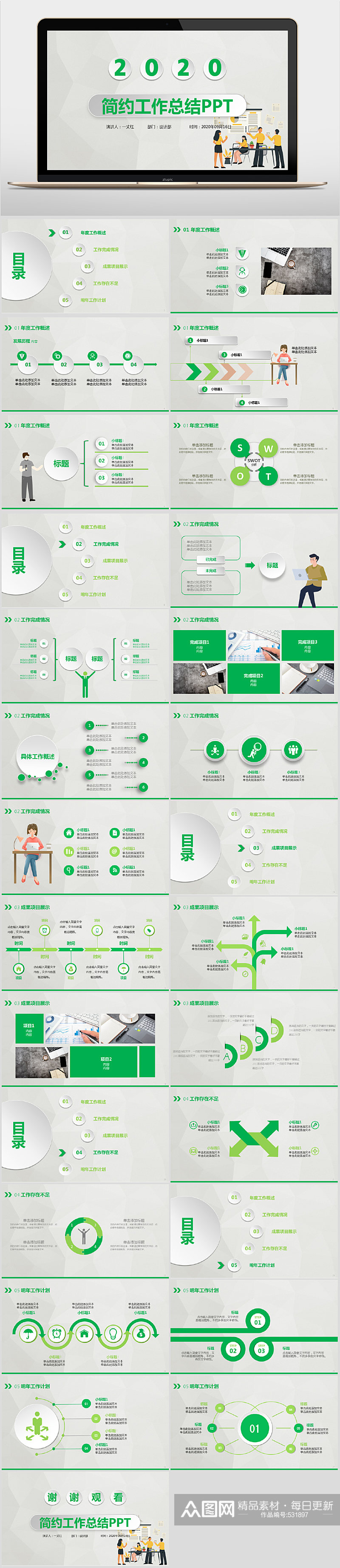 绿色简约工作汇报PPT模板素材
