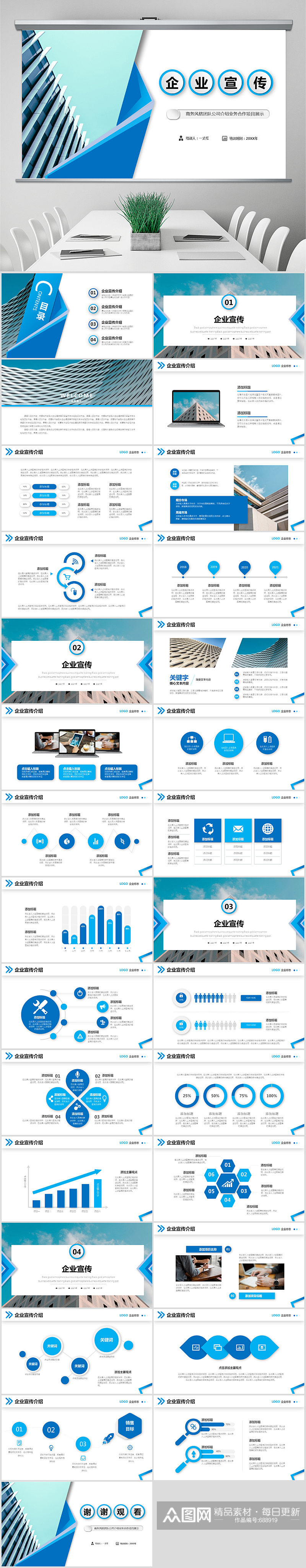 蓝色企业宣传企业介绍公司介绍ppt模板素材