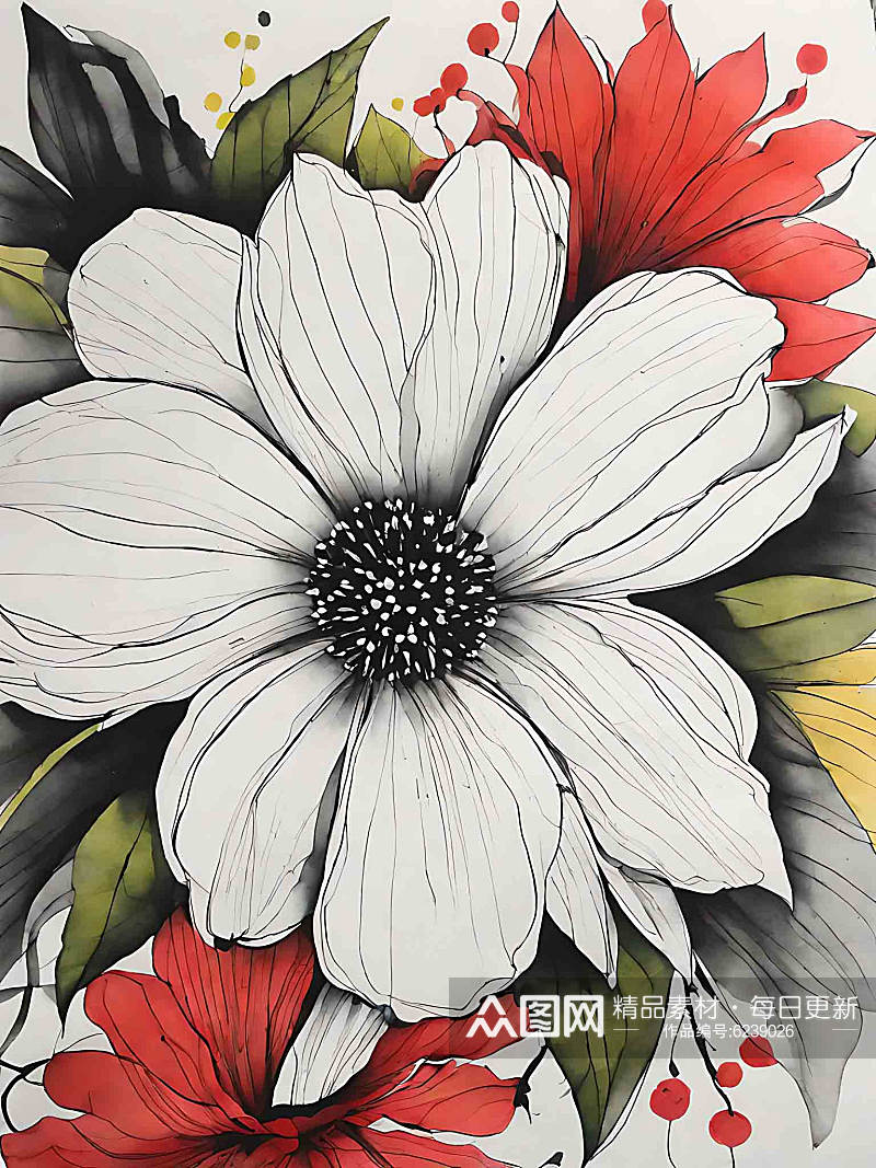 花卉水墨画AI数字艺术素材