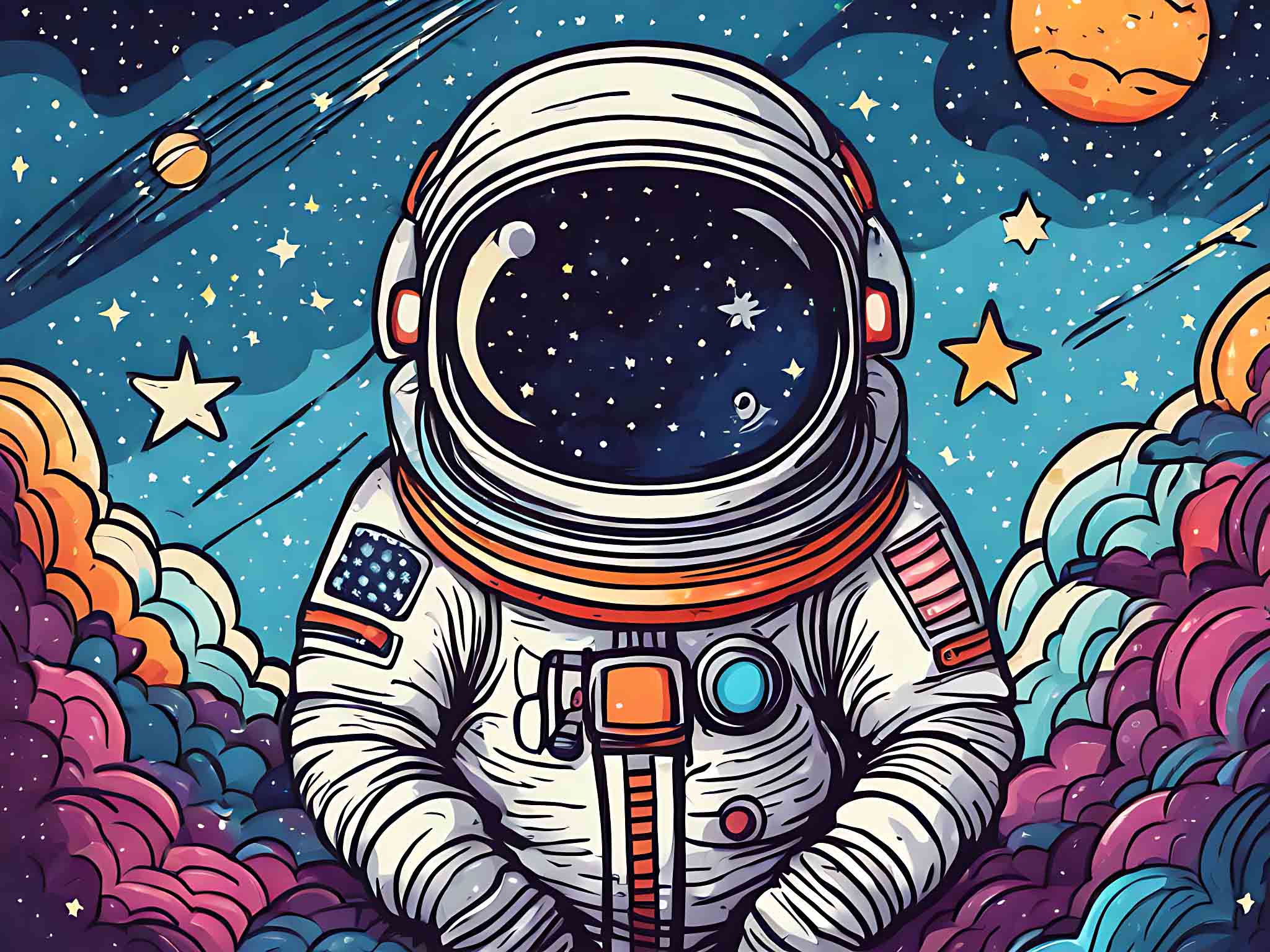 手绘彩色宇航员宇宙星空插画AI数字艺术素材下载-众图网
