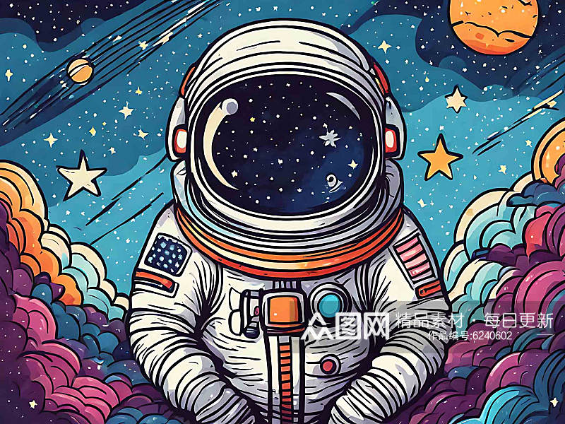 手绘彩色宇航员宇宙星空插画AI数字艺术素材下载-众图网