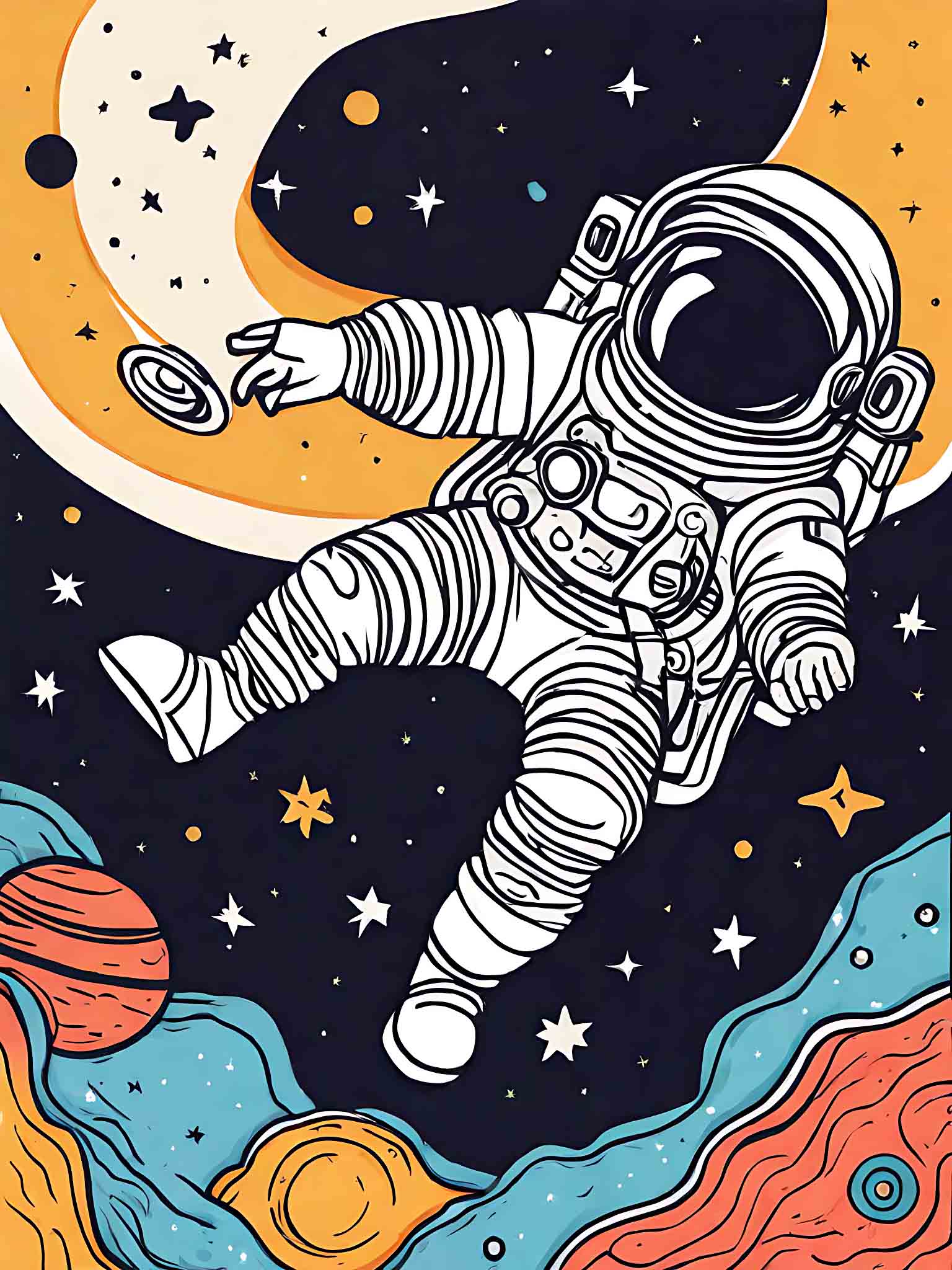 手绘彩色宇航员宇宙星空插画AI数字艺术模板下载-编号6240612-众图网