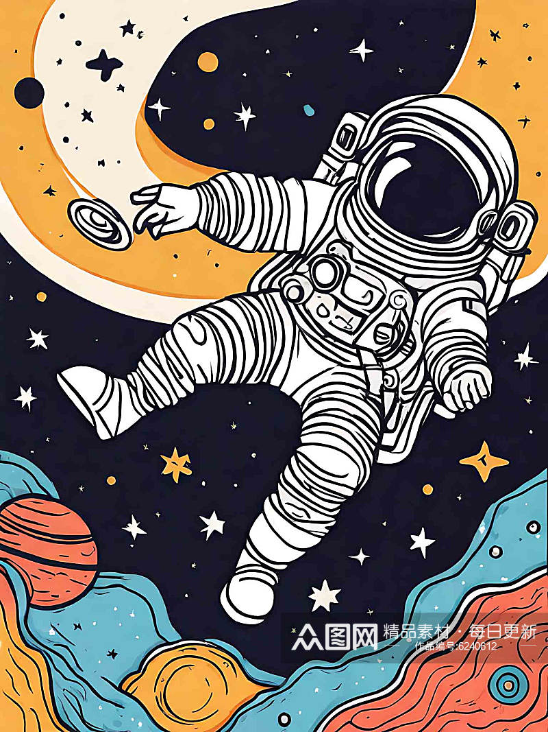手绘彩色宇航员宇宙星空插画AI数字艺术模板下载-编号6240612-众图网