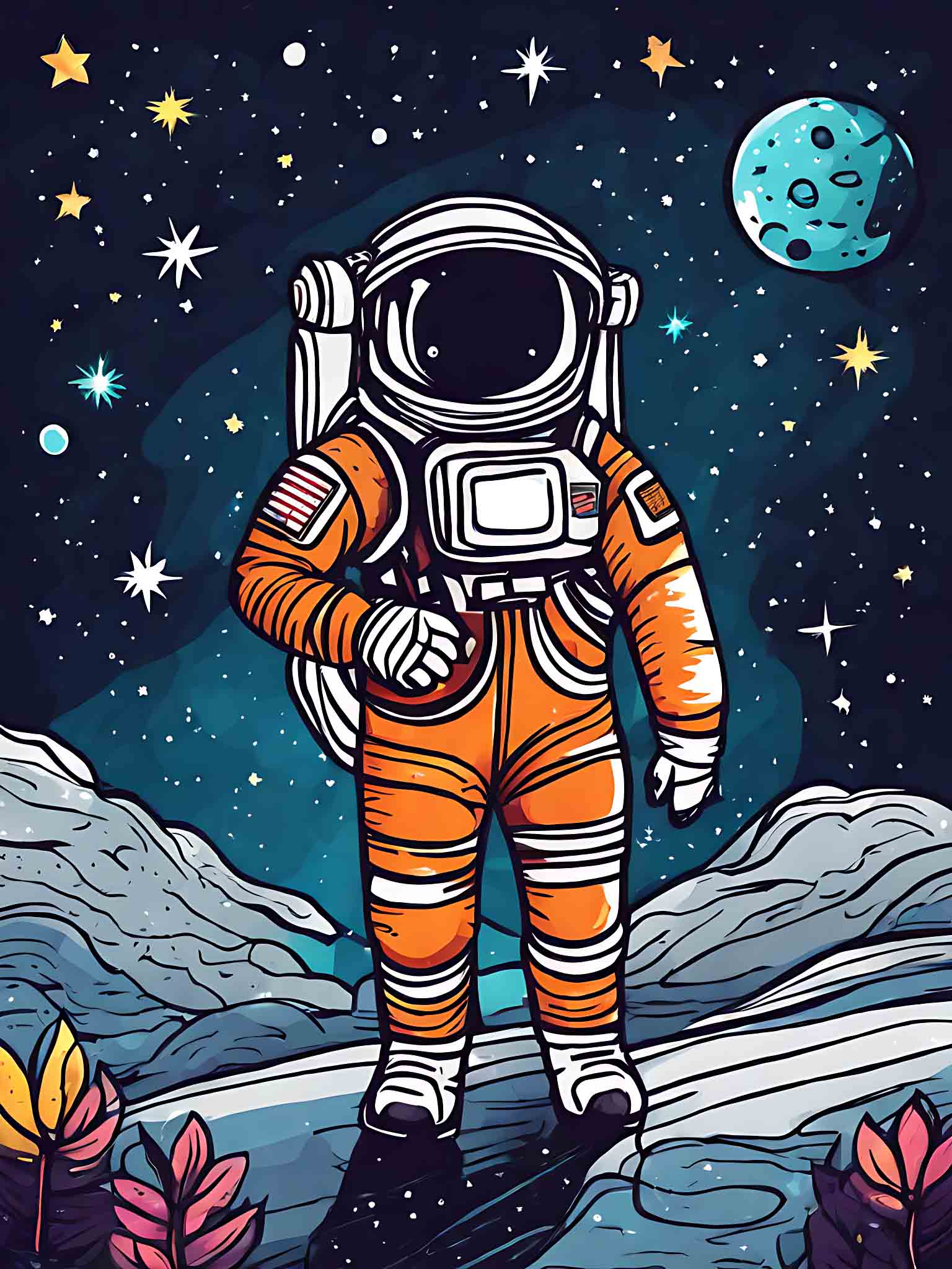 手绘彩色宇航员宇宙星空插画AI数字艺术模板下载-编号6240620-众图网