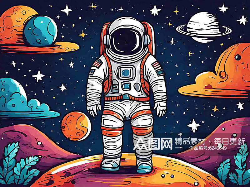 手绘彩色宇航员宇宙星空插画AI数字艺术素材