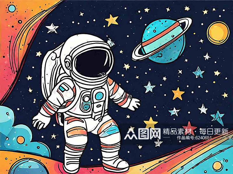 手绘彩色宇航员宇宙星空插画AI数字艺术素材