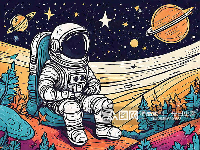 手绘彩色宇航员宇宙星空插画AI数字艺术素材