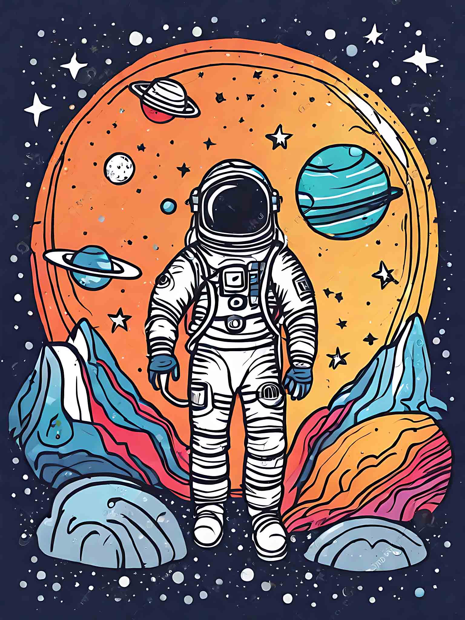 手绘彩色宇航员宇宙星空插画AI数字艺术模板下载-编号6240661-众图网