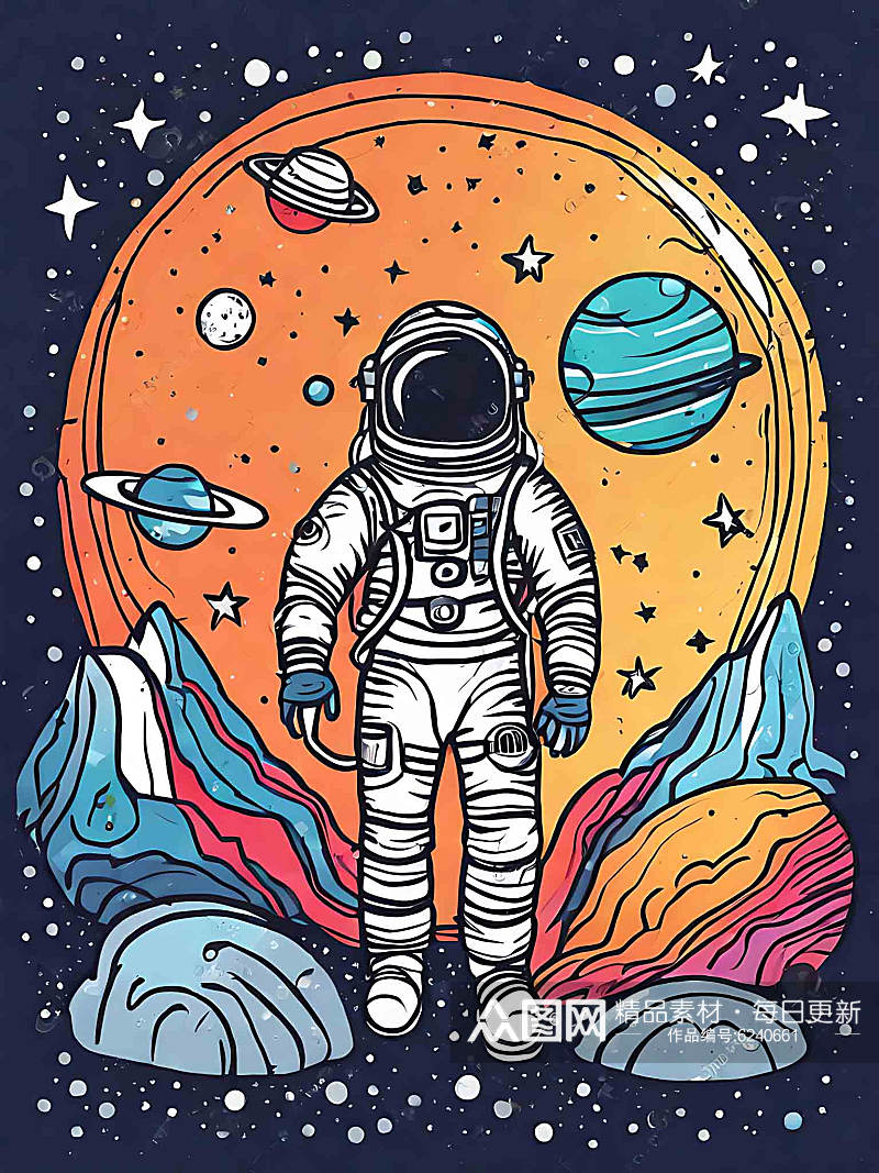手绘彩色宇航员宇宙星空插画AI数字艺术模板下载-编号6240661-众图网