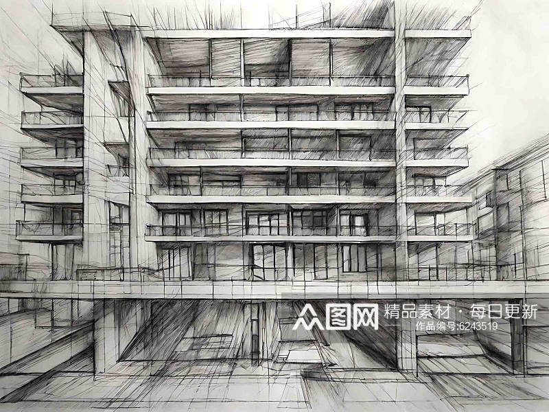 城市建筑铅笔速写AI数字艺术素材