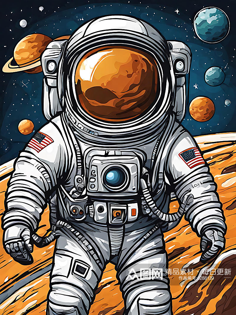 宇航员太空遨游插画AI数字艺术素材