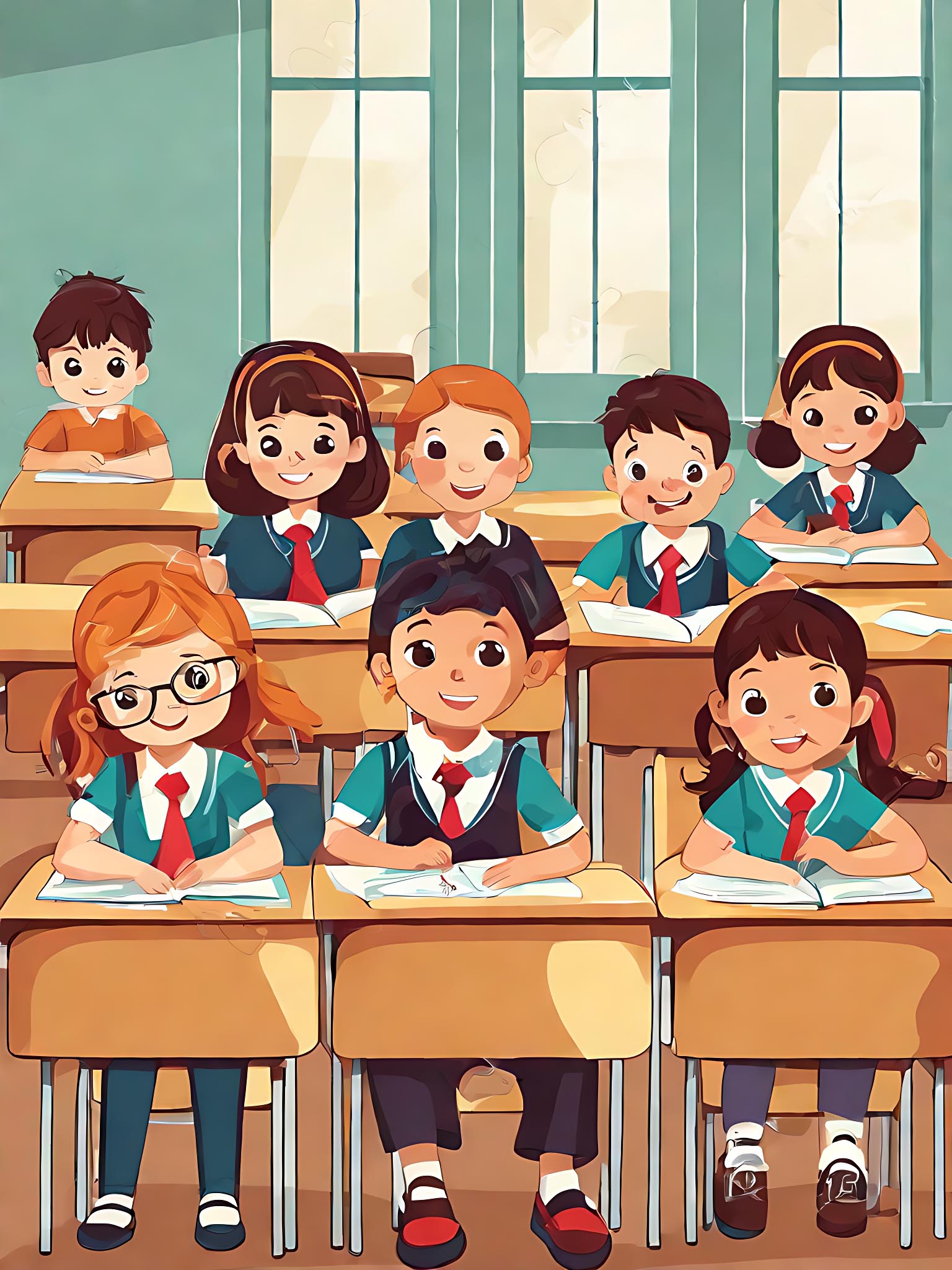 卡通风坐在教室里的学生AI数字艺术素材下载-众图网