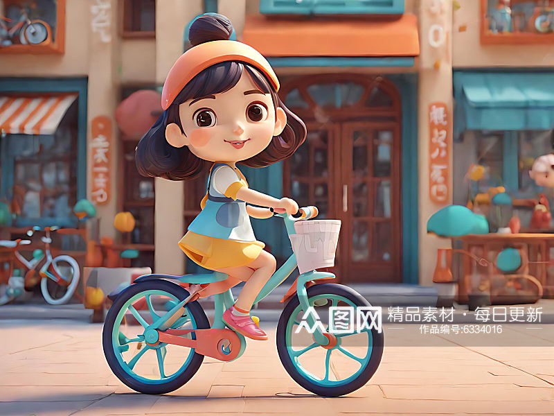 C4D骑自行车的女孩AI数字艺术素材