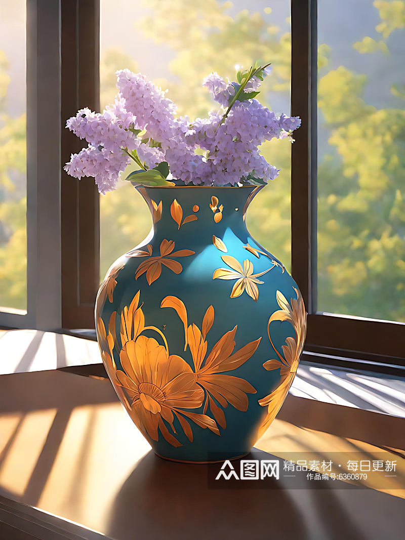 写实风被阳光照射的一瓶花AI数字艺术素材