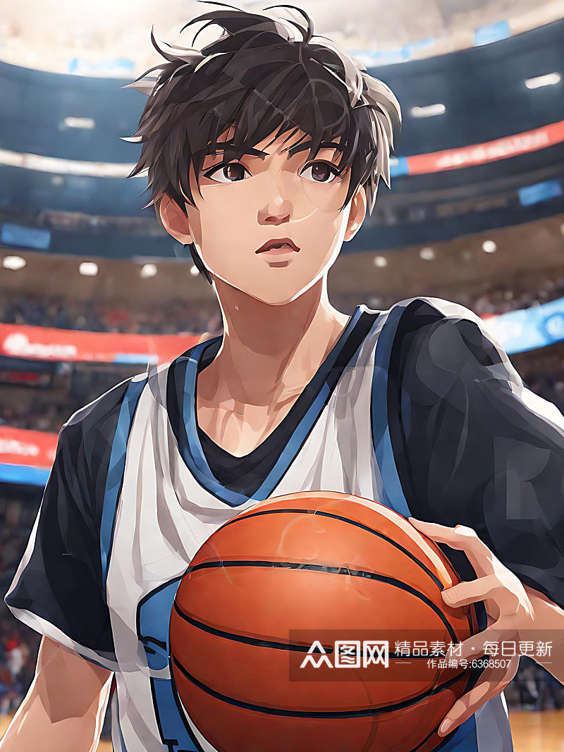 动漫风打篮球的男孩AI数字艺术素材