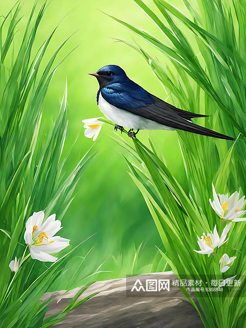 春天的燕子插画AI数字艺术素材