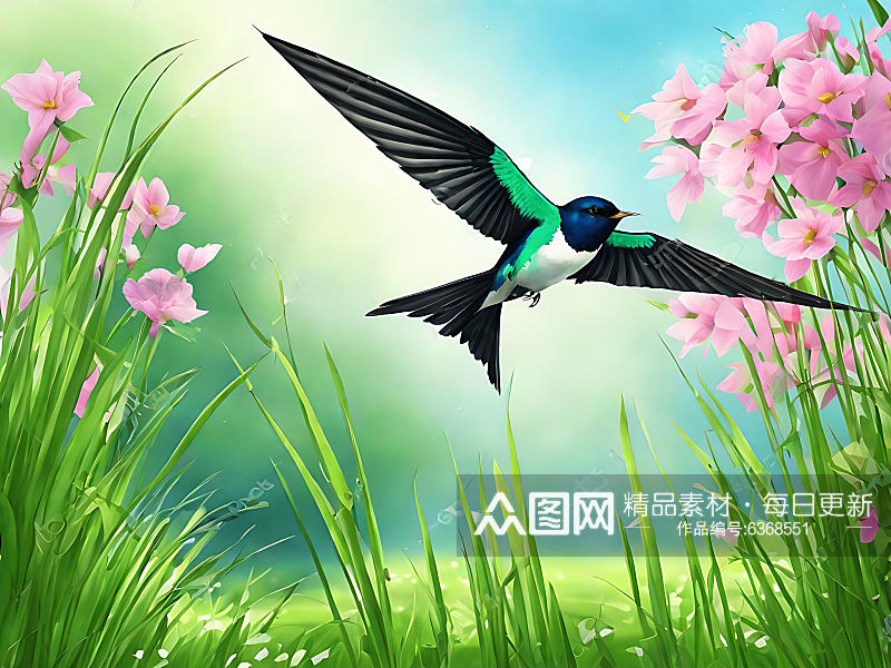 春天的燕子插画AI数字艺术素材