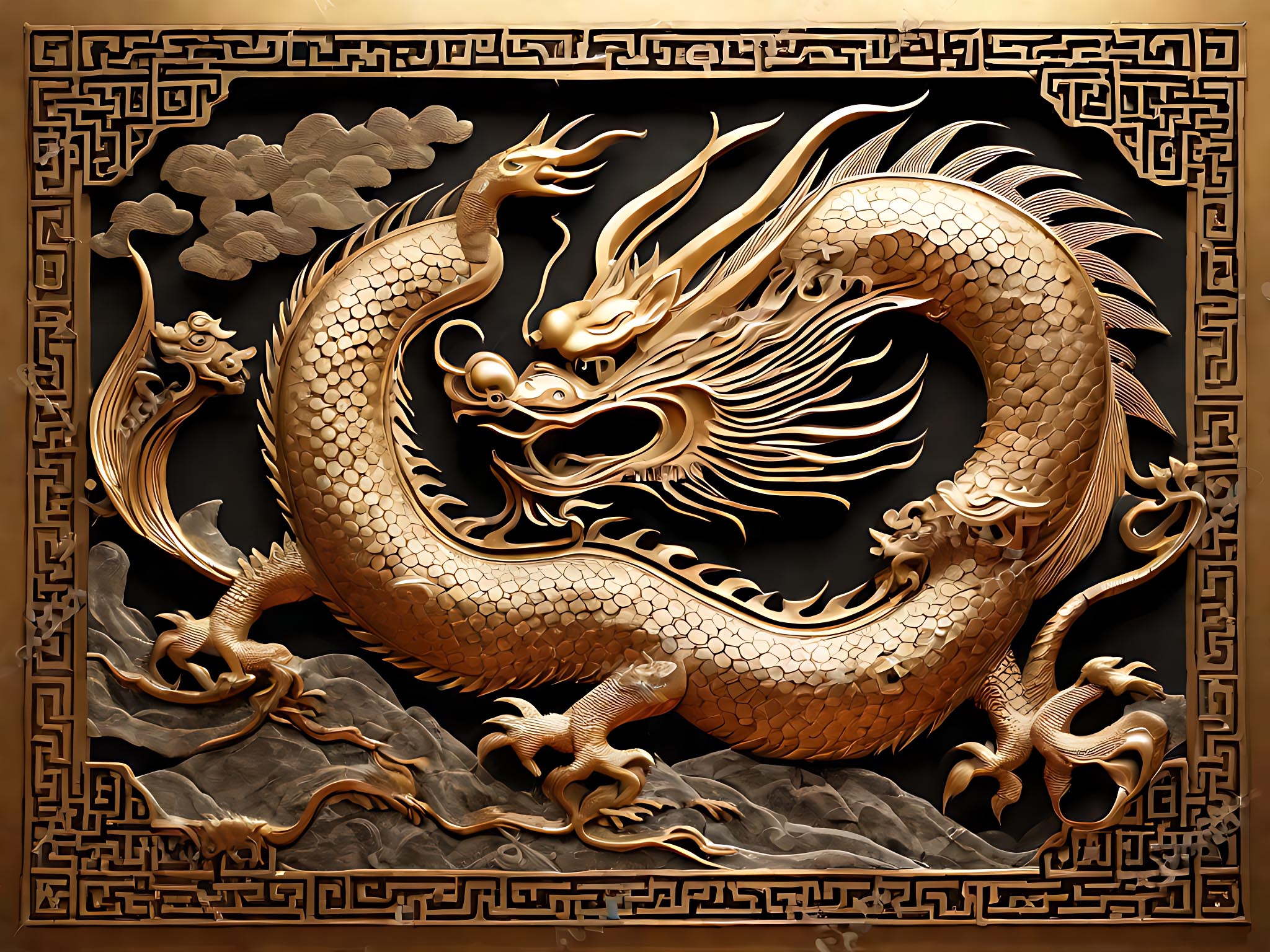 中国龙铜版雕刻AI数字艺术素材
