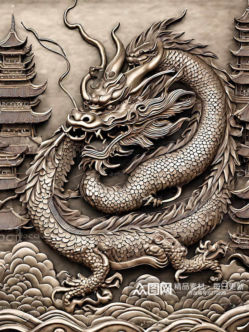 中国龙铜版雕刻AI数字艺术素材