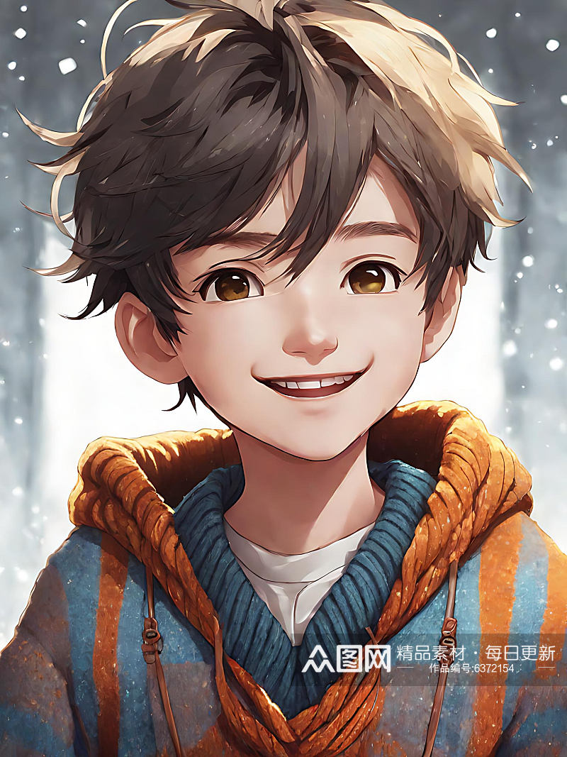 动漫风冬天微笑男孩AI数字艺术素材