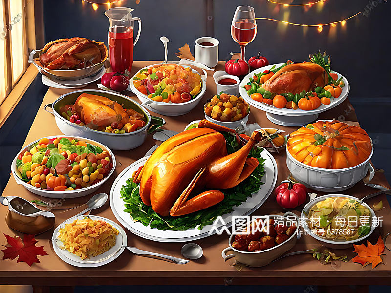 感恩节大餐插画AI数字艺术素材