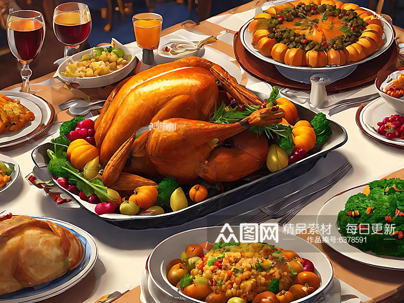 感恩节大餐插画AI数字艺术素材
