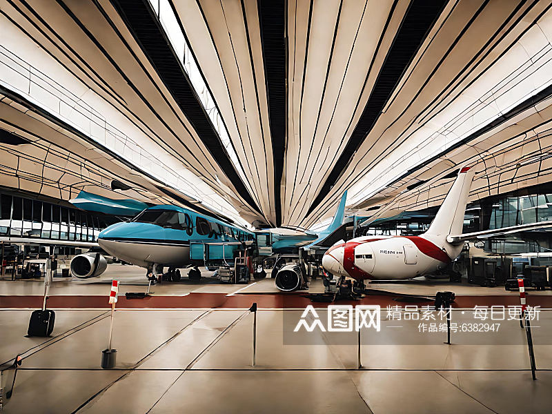 摄影风客机机场AI数字艺术素材