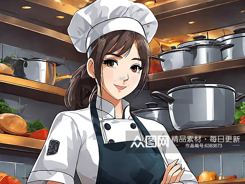 动漫风工作中的厨师AI数字艺术素材