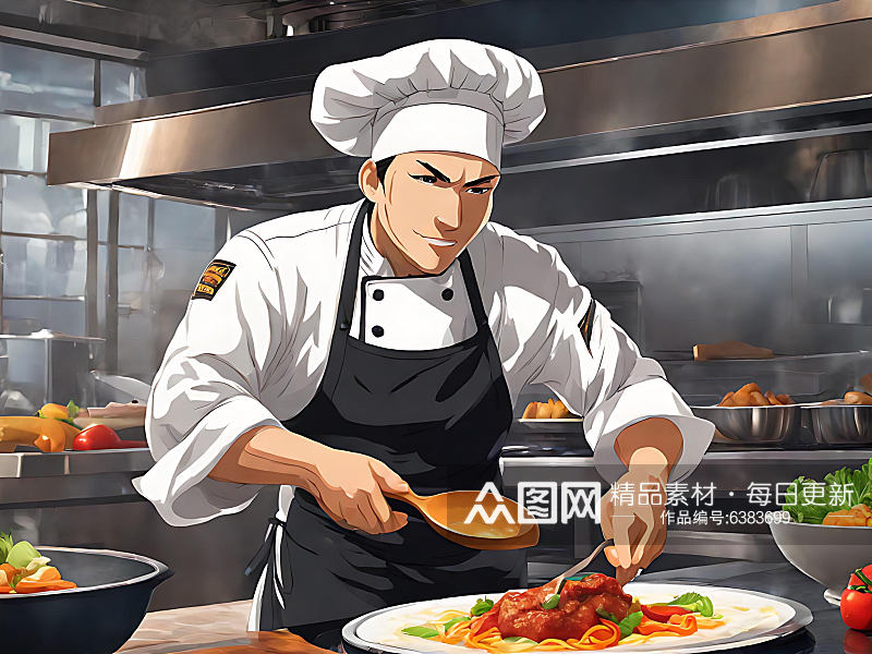 动漫风工作中的厨师AI数字艺术素材