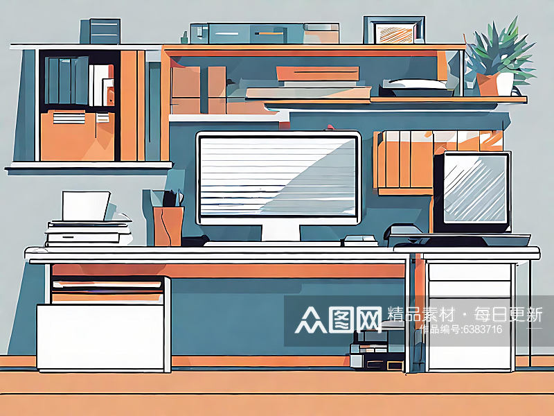 扁平办公桌插画AI数字艺术素材