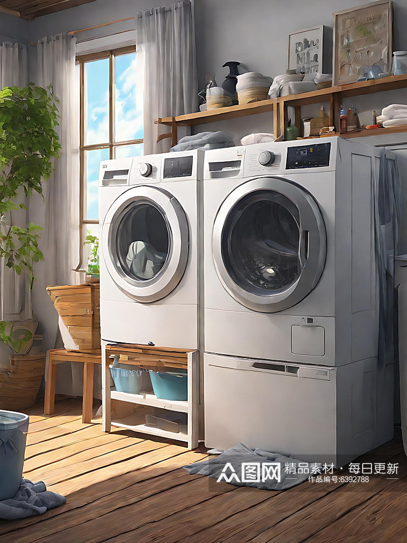 二次元现代洗衣房AI数字艺术素材