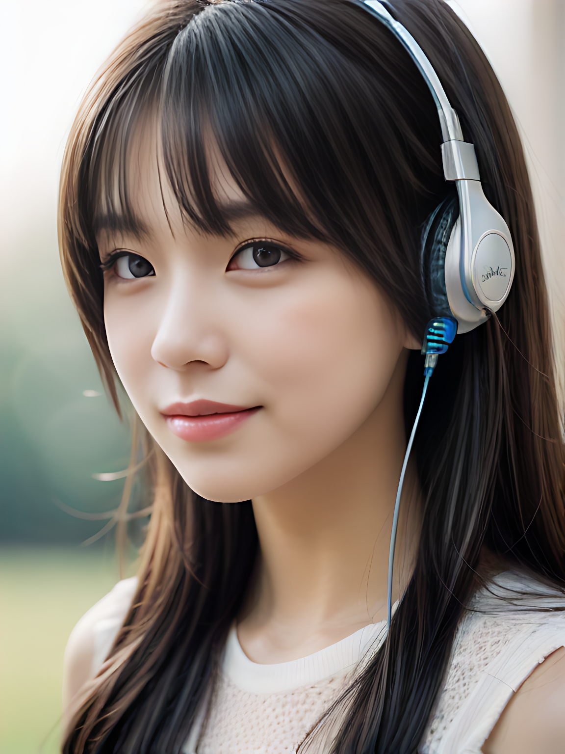AI数字艺术戴耳机的女孩写实摄影素材